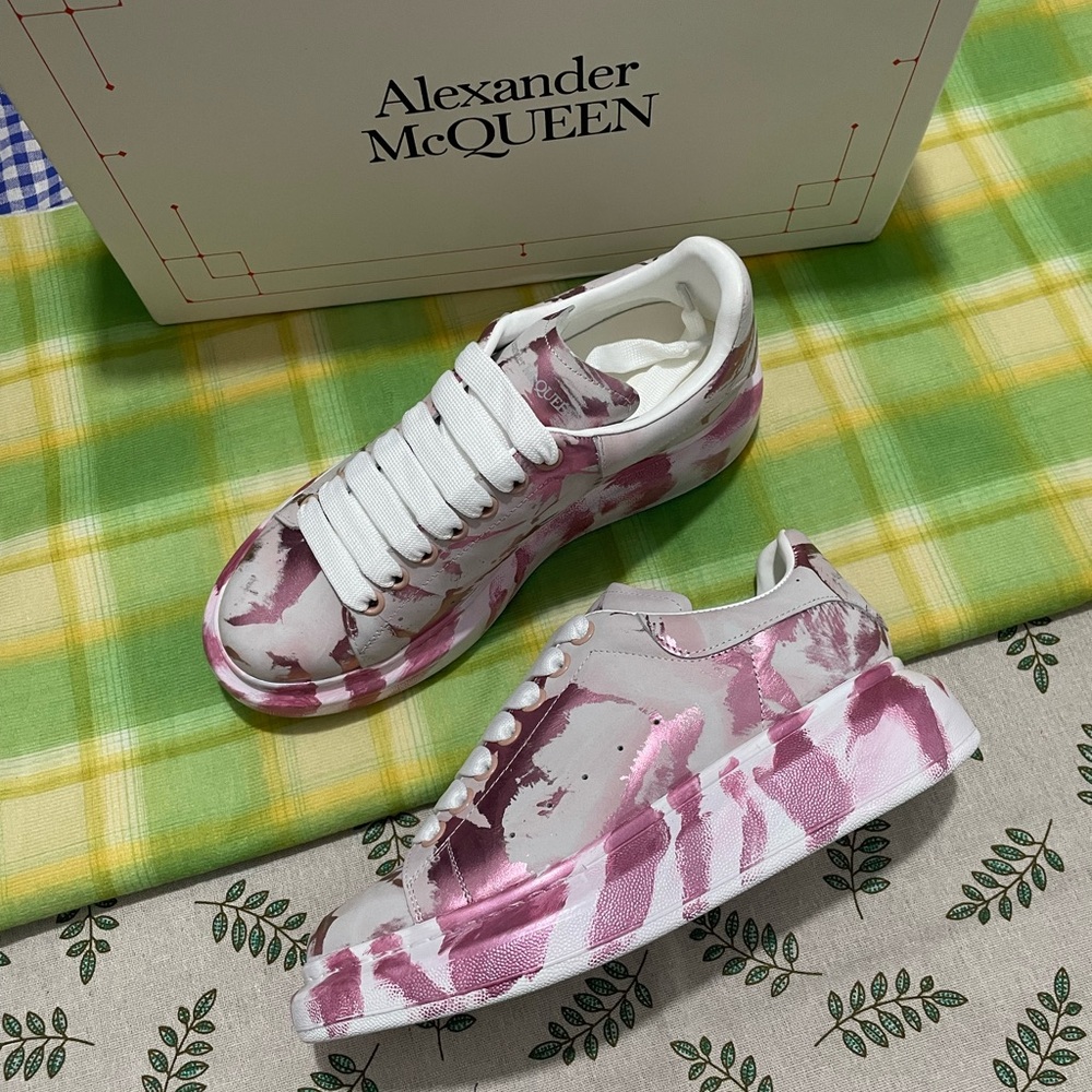Alexander McQueen White Sneakers with Pink Marble Print